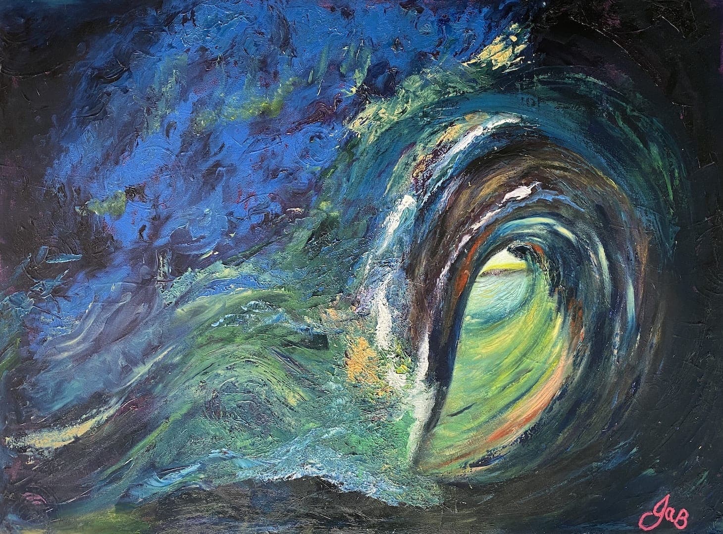 Golden swirl of waterlight, Mixed media on canvas